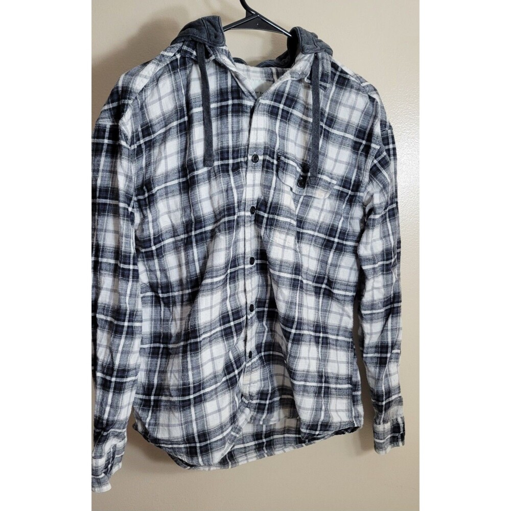 American Eagle Outfitters Plaid Hooded Button Up Shirt Top Women’s Size Medium